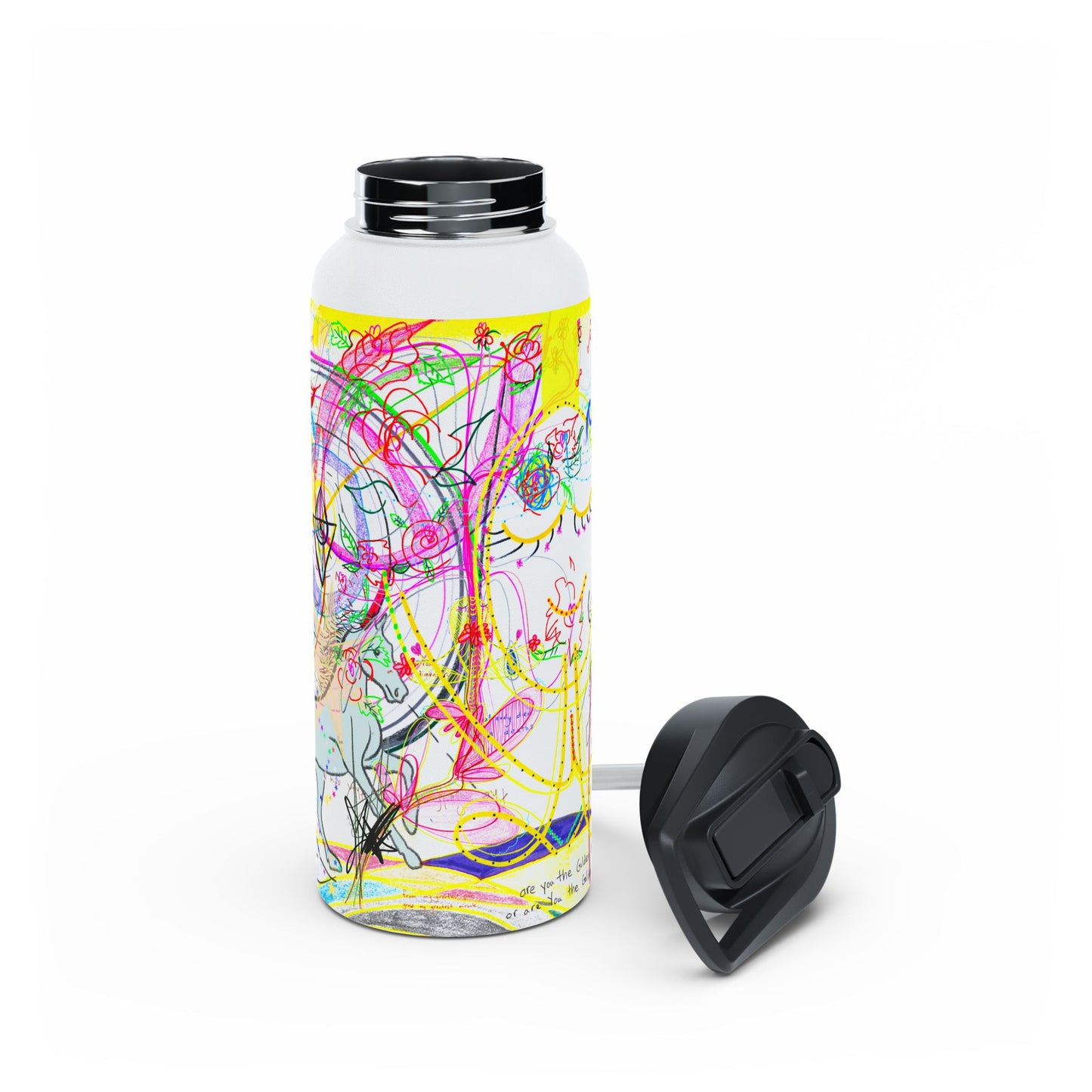 'smell the roses in every dimension' stainless steel water bottle with straw