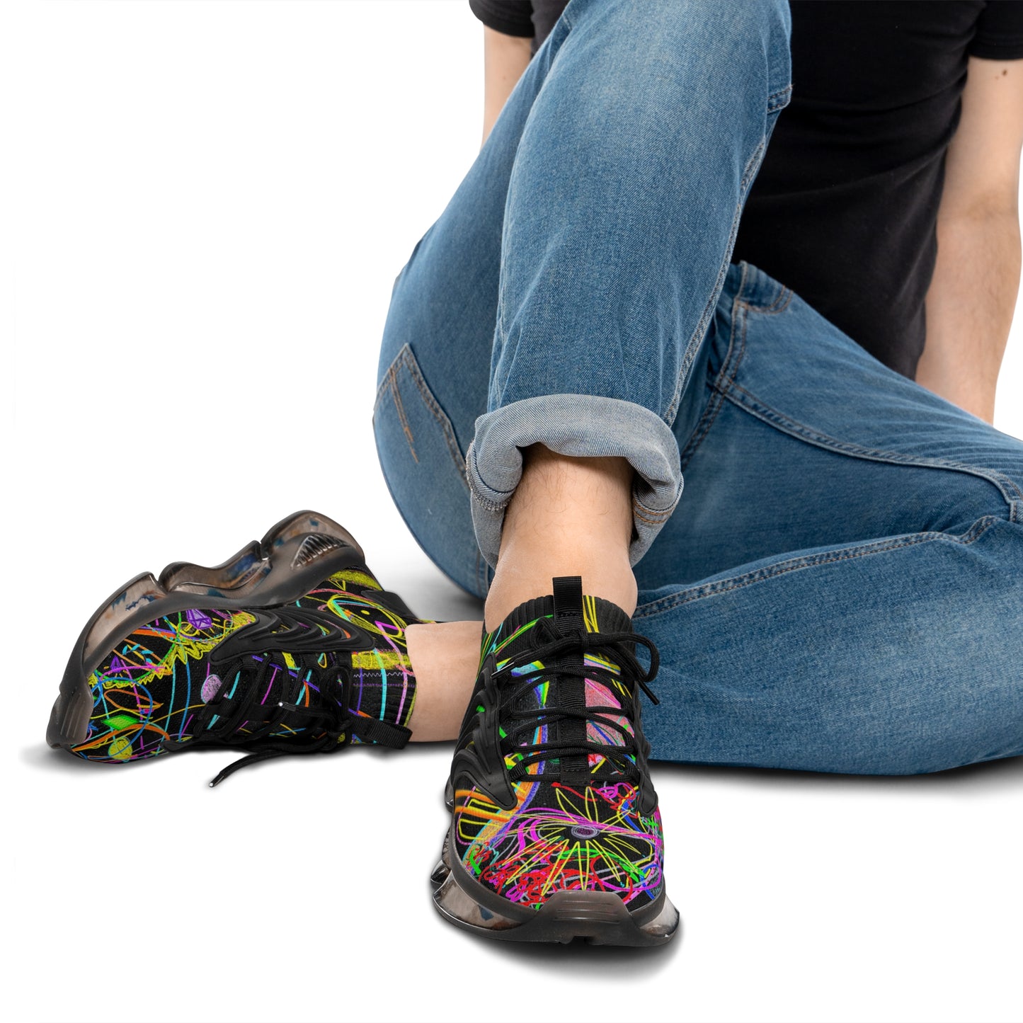 KEEP YOUR PANTS ON, masculine mesh sneakers in black (white detail option)
