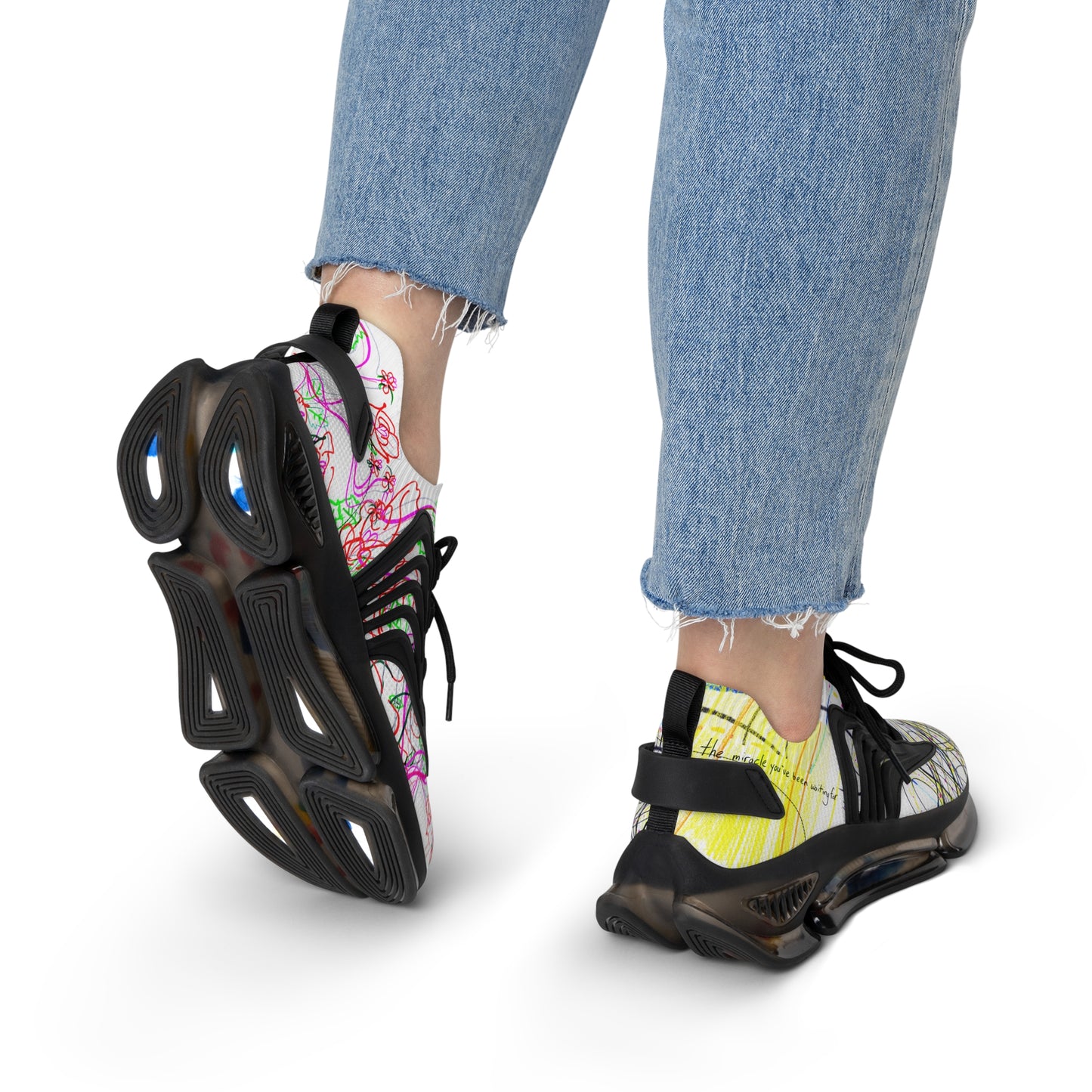 KEEP YOUR PANTS ON, feminine mesh sneakers in white (black detail option)