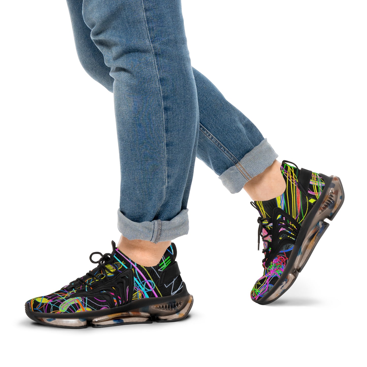 KEEP YOUR PANTS ON, masculine mesh sneakers in black (white detail option)
