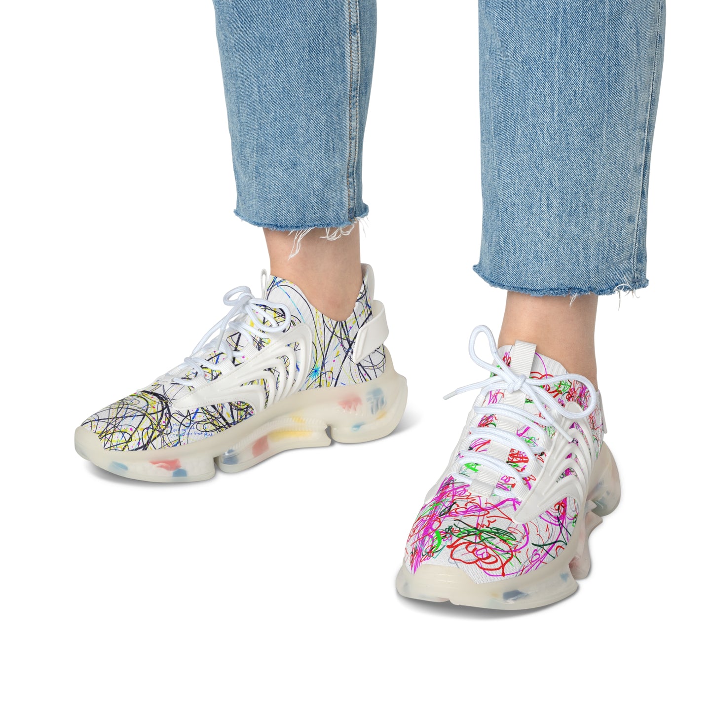 KEEP YOUR PANTS ON, feminine mesh sneakers in white (black detail option)
