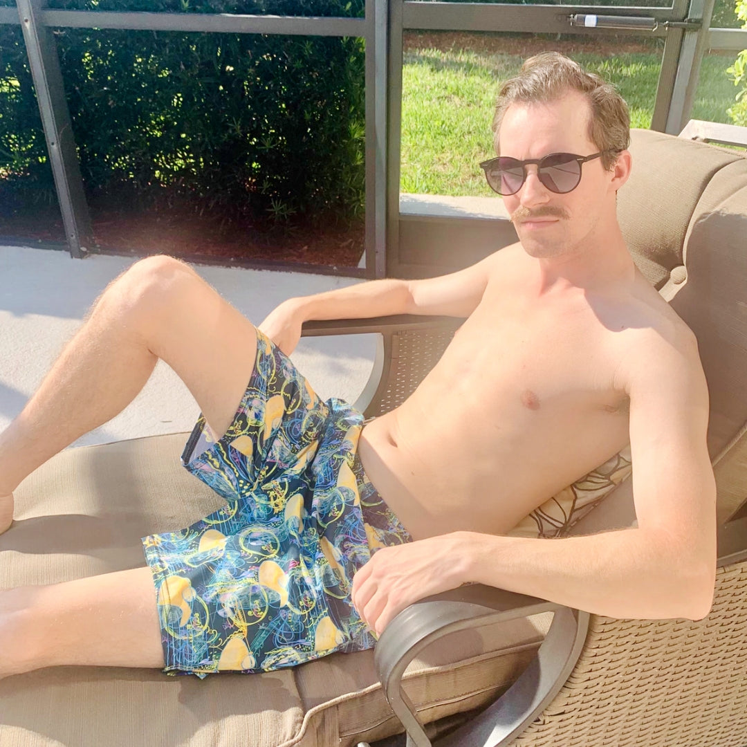 GET DOWN TO BUSINESS, masculine recycled swim trunks