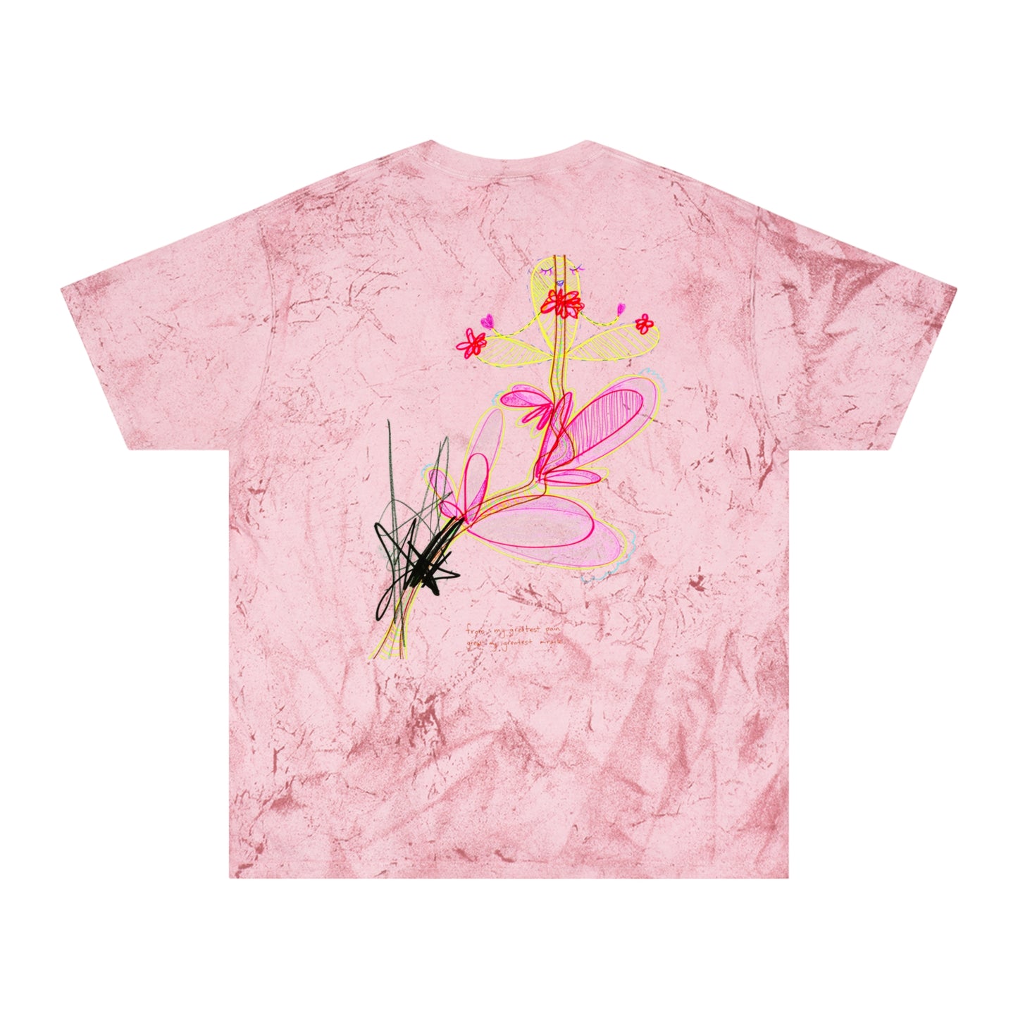 'are You the Golden Buddha? or are You the Golden Buddha!!?' + 'from my greatest pain grew my greatest miracle' 100% cotton T-shirt in 6 blasted shades of summer
