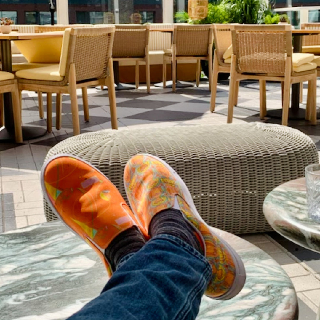 TruFlow, masculine slip-on canvas shoes in orange