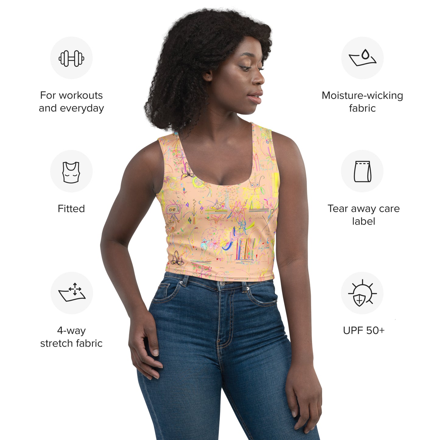 Designer You, body-hugging crop tank top in peach