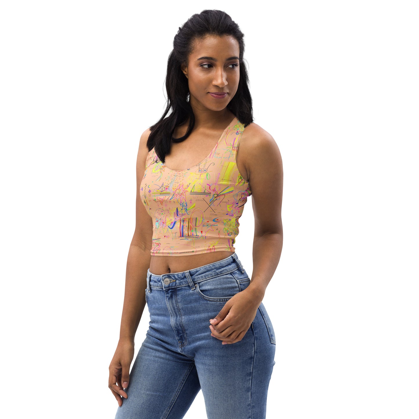 Designer You, body-hugging crop tank top in peach