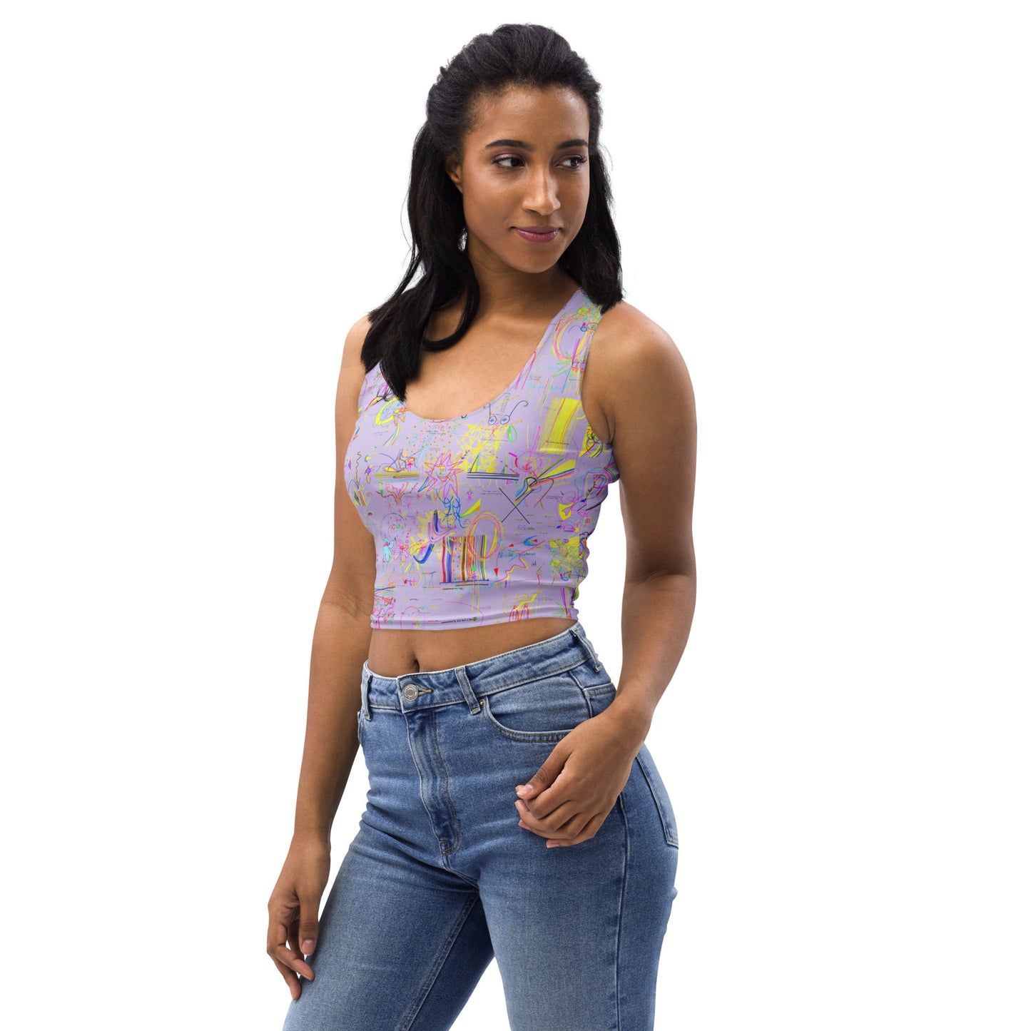 Designer You, body-hugging crop tank top in light purple