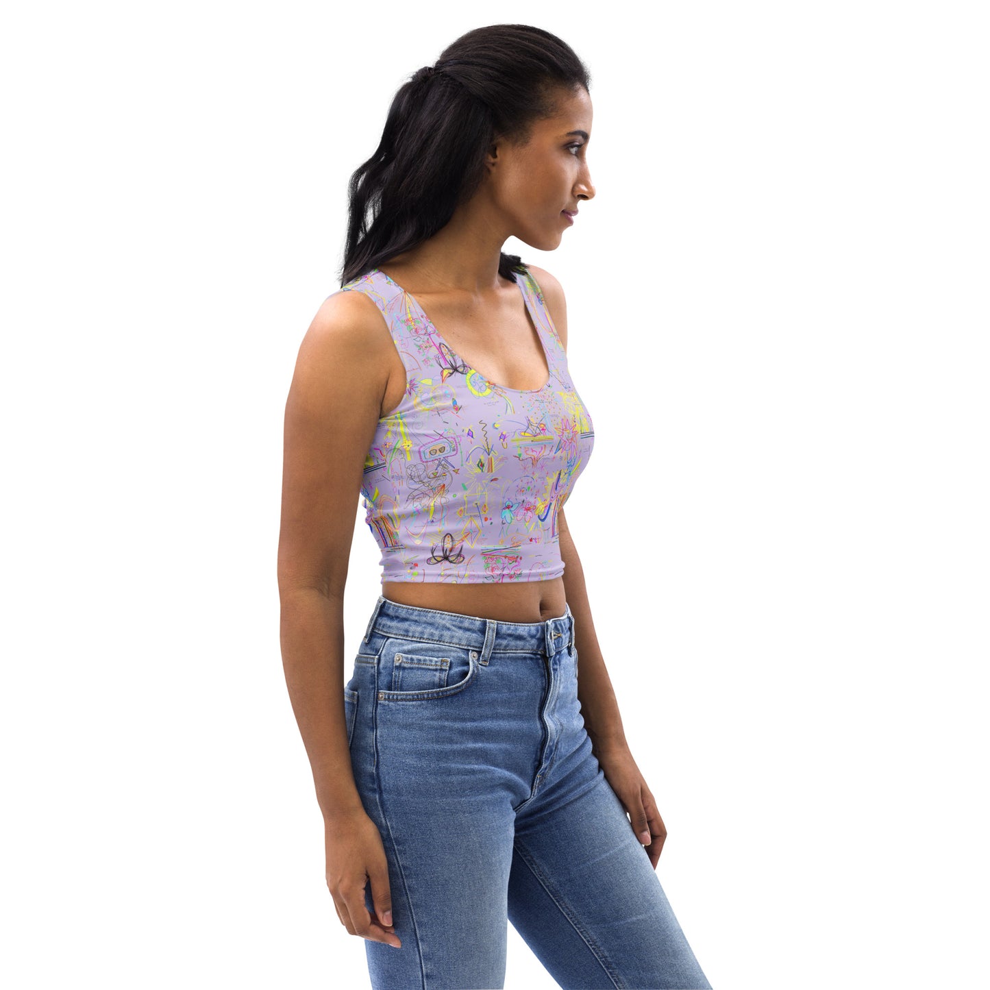 Designer You, body-hugging crop tank top in light purple
