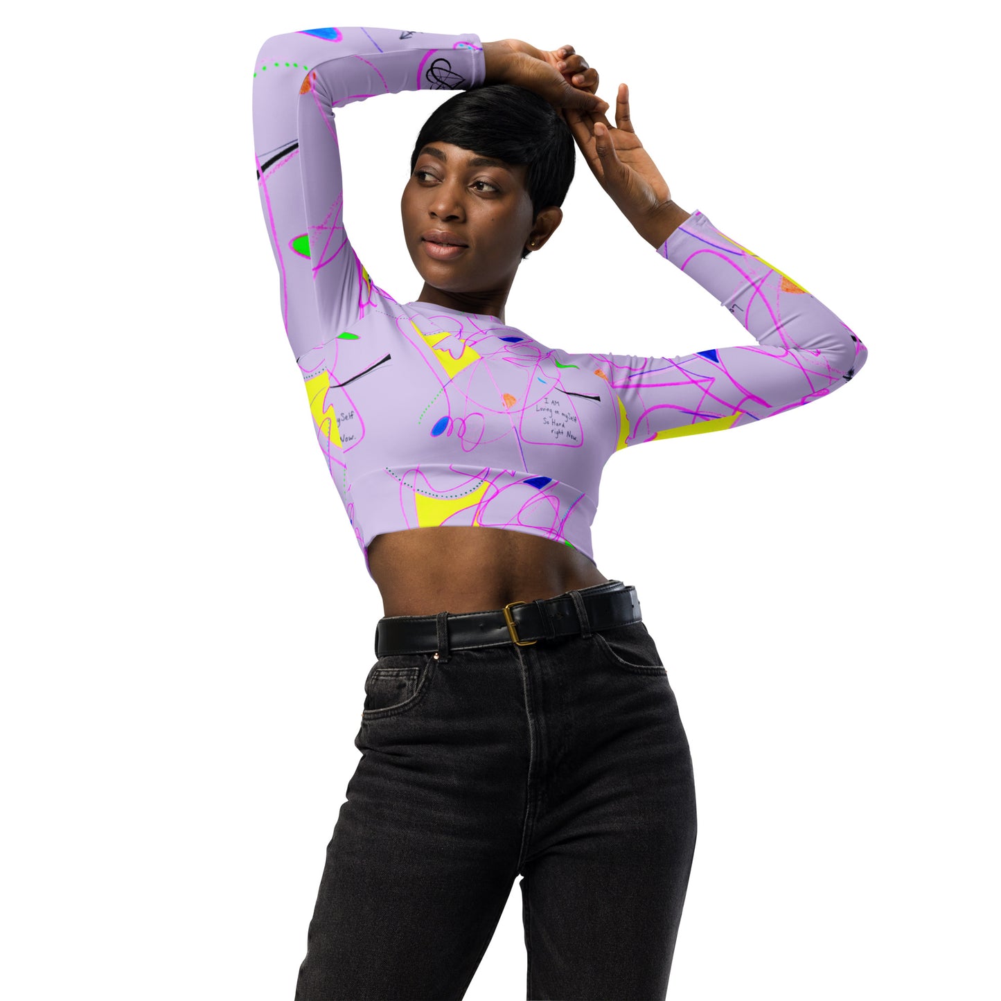 I AM Loving on mySelf So Hard right Now. recycled long-sleeve crop top in light purple