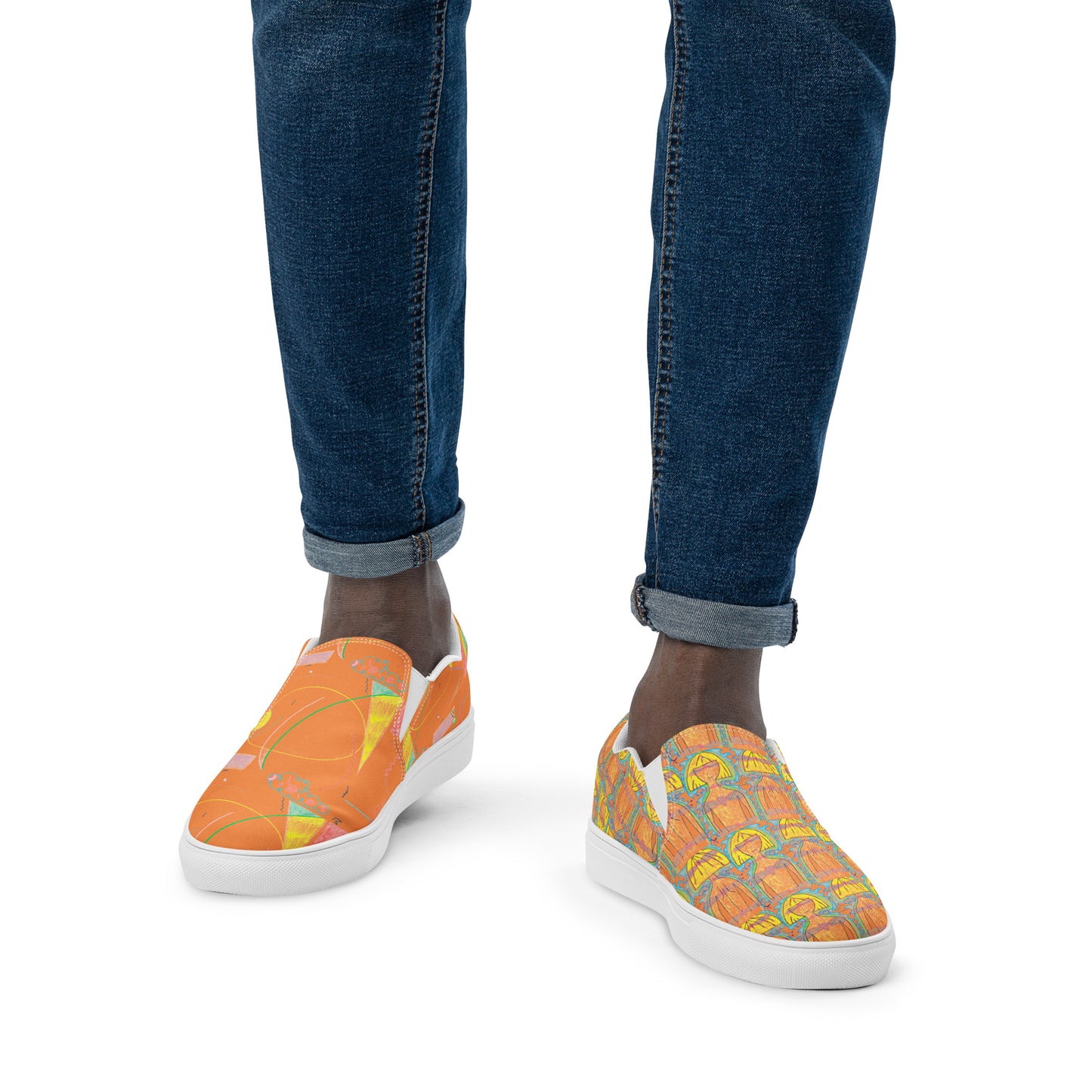 TruFlow, masculine slip-on canvas shoes in orange
