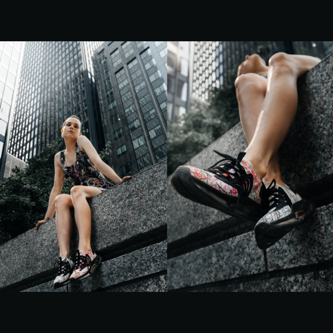 KEEP YOUR PANTS ON, feminine mesh sneakers in white (black detail option)