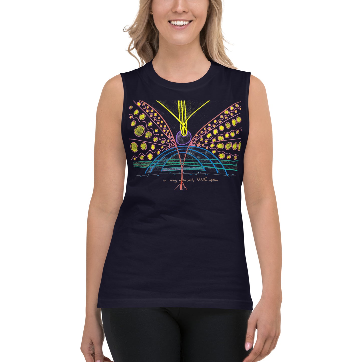 so many voices only one option, muscle tank (in white and navy)