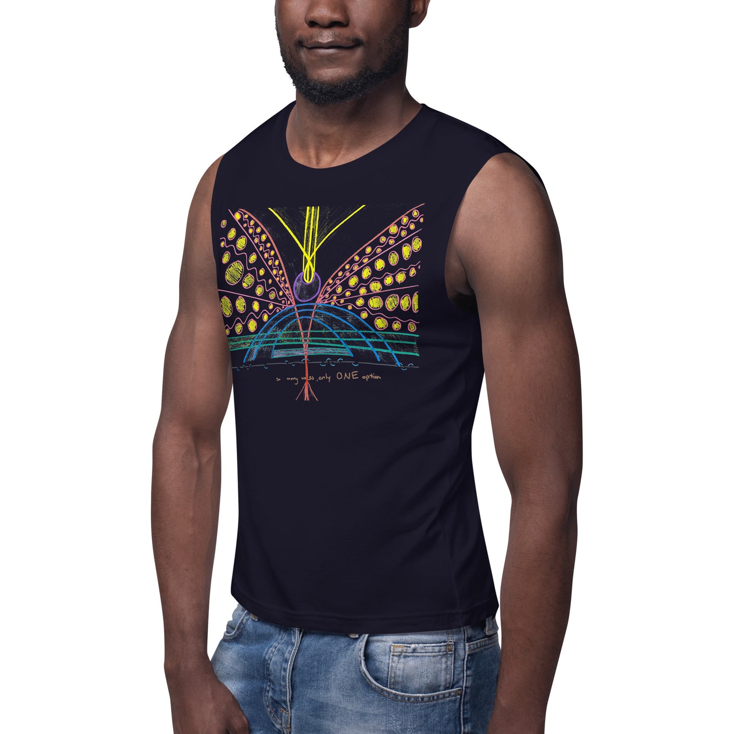 so many voices only one option, muscle tank (in white and navy)