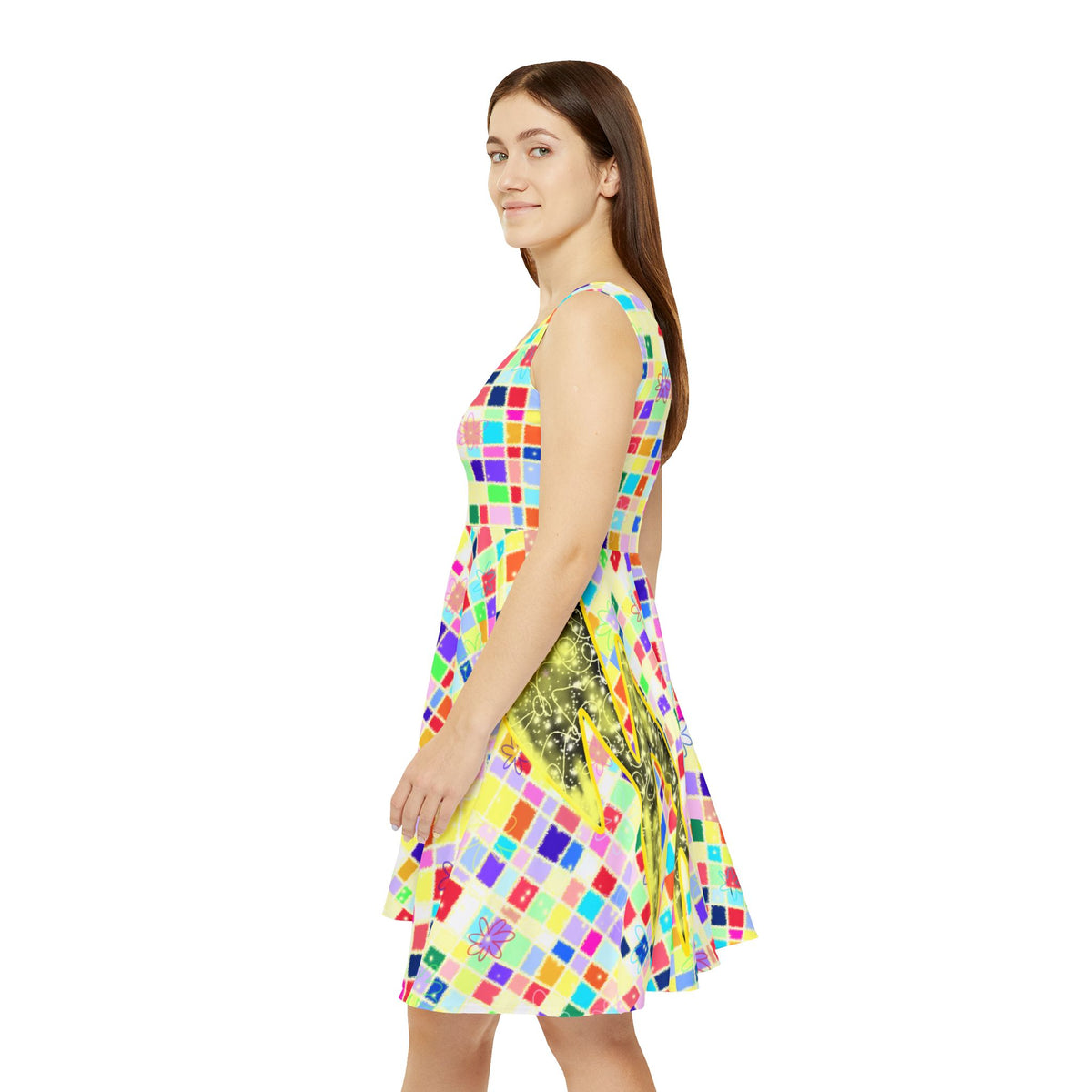 'Your Quilted Quantum Flower Bed' women's skater dress