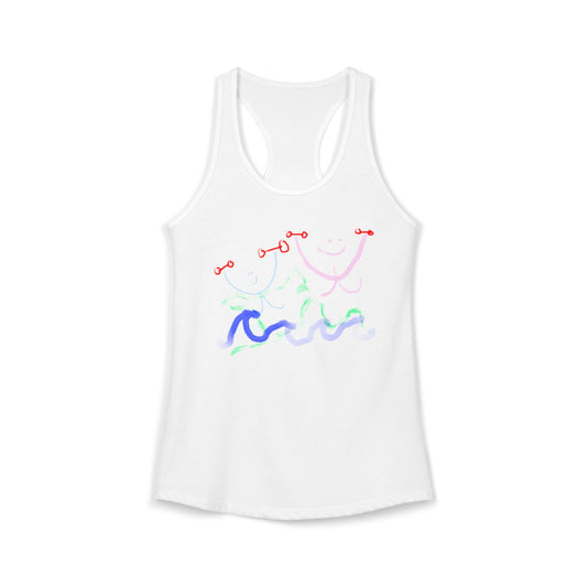 'Joy Revenge' women's racerback tank in white & navy