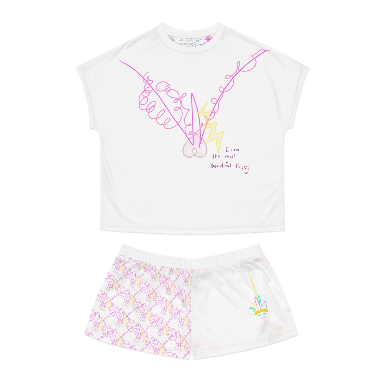 'smell the roses in every dimension' women's short PJ set in white