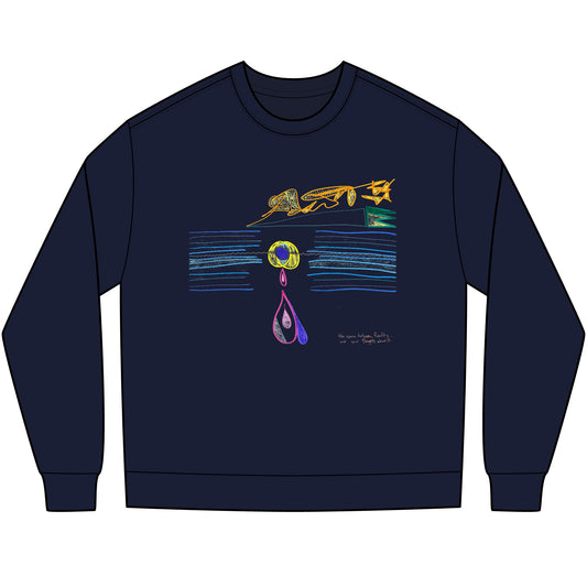 'stay in your own circle' +  'the space between Reality, and your thoughts about it: Infinite' heavyweight 100% cotton long sleeve shirt in navy