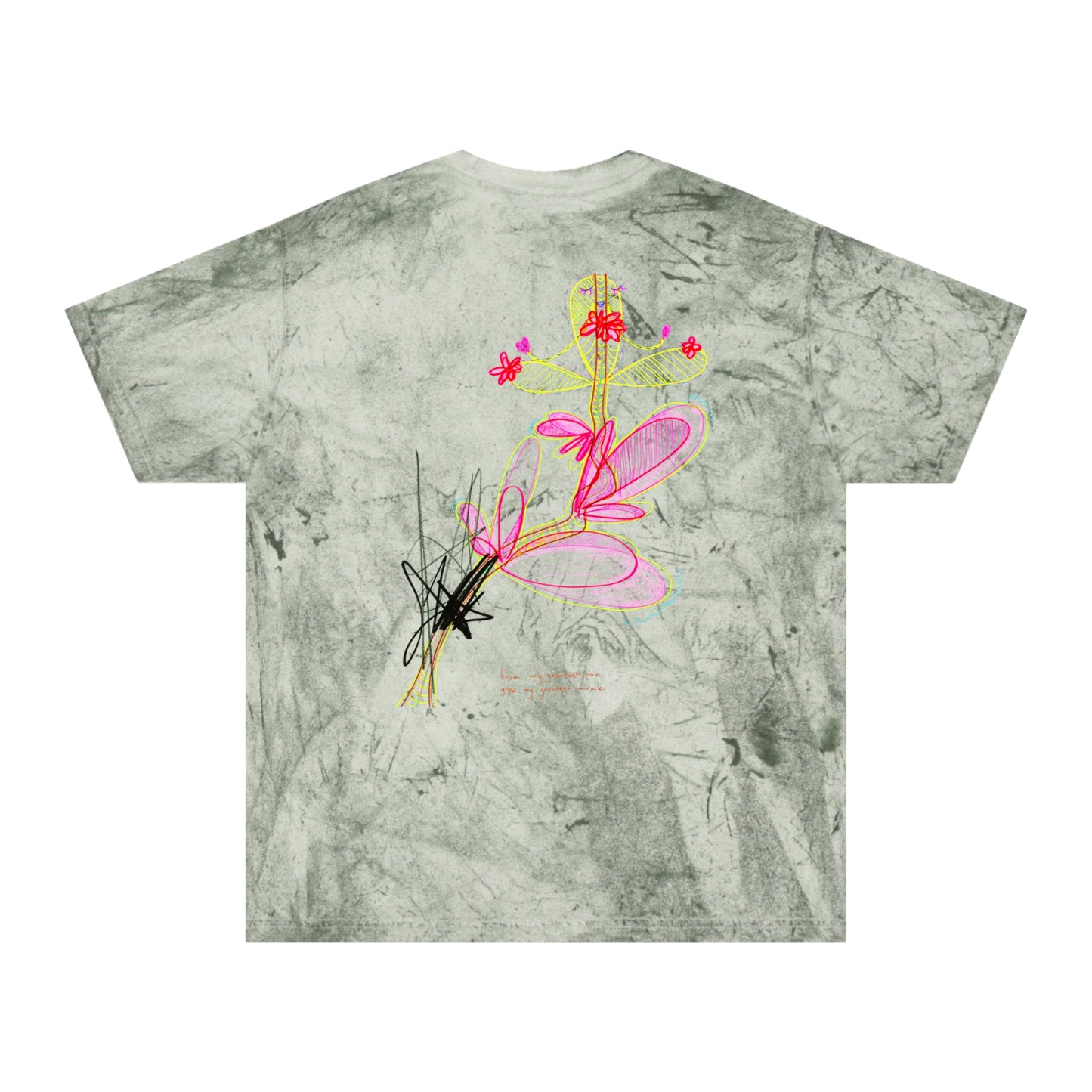 'are You the Golden Buddha? or are You the Golden Buddha!!?' + 'from my greatest pain grew my greatest miracle' 100% cotton T-shirt in 6 blasted shades of summer