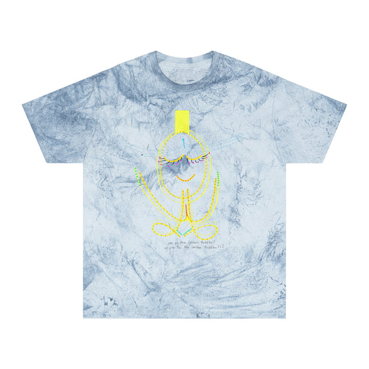 'are You the Golden Buddha? or are You the Golden Buddha!!?' + 'from my greatest pain grew my greatest miracle' 100% cotton T-shirt in 6 blasted shades of summer