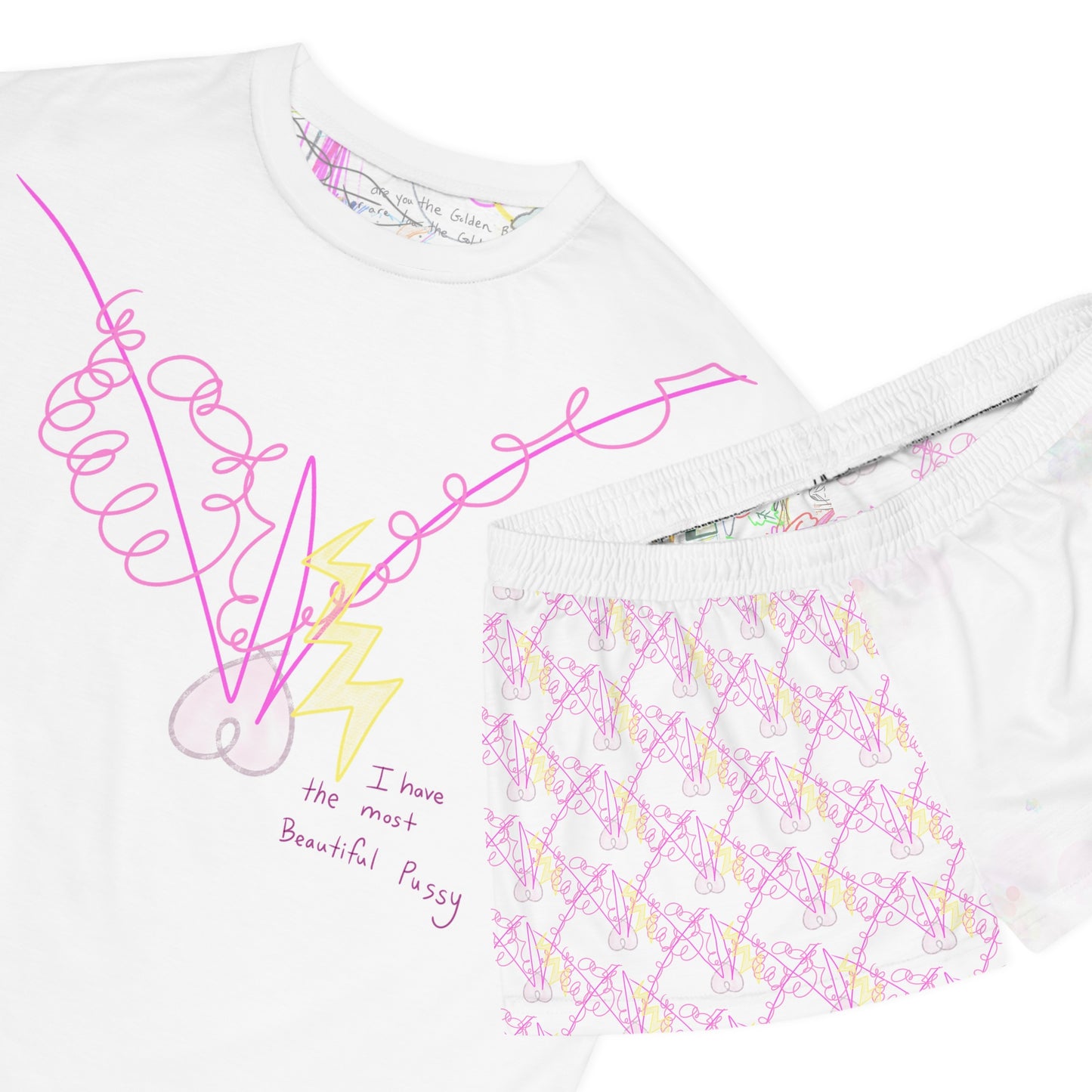 'smell the roses in every dimension' women's short PJ set in white