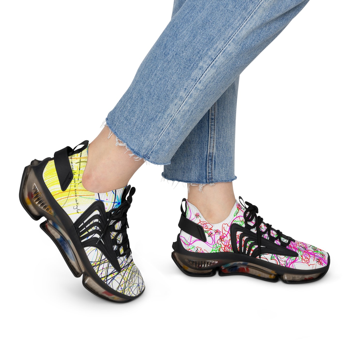KEEP YOUR PANTS ON, feminine mesh sneakers in white (black detail option)