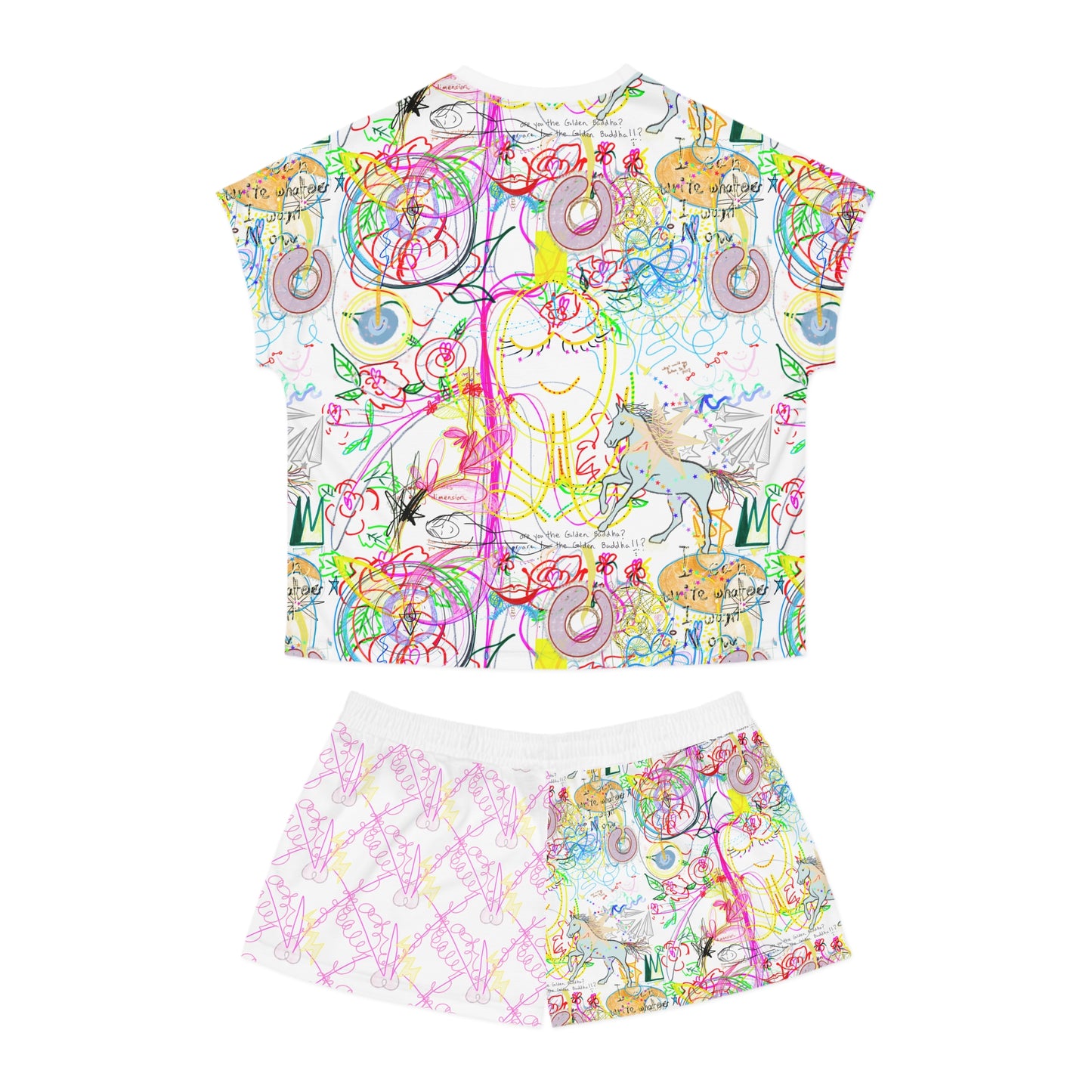'smell the roses in every dimension' women's short PJ set in white