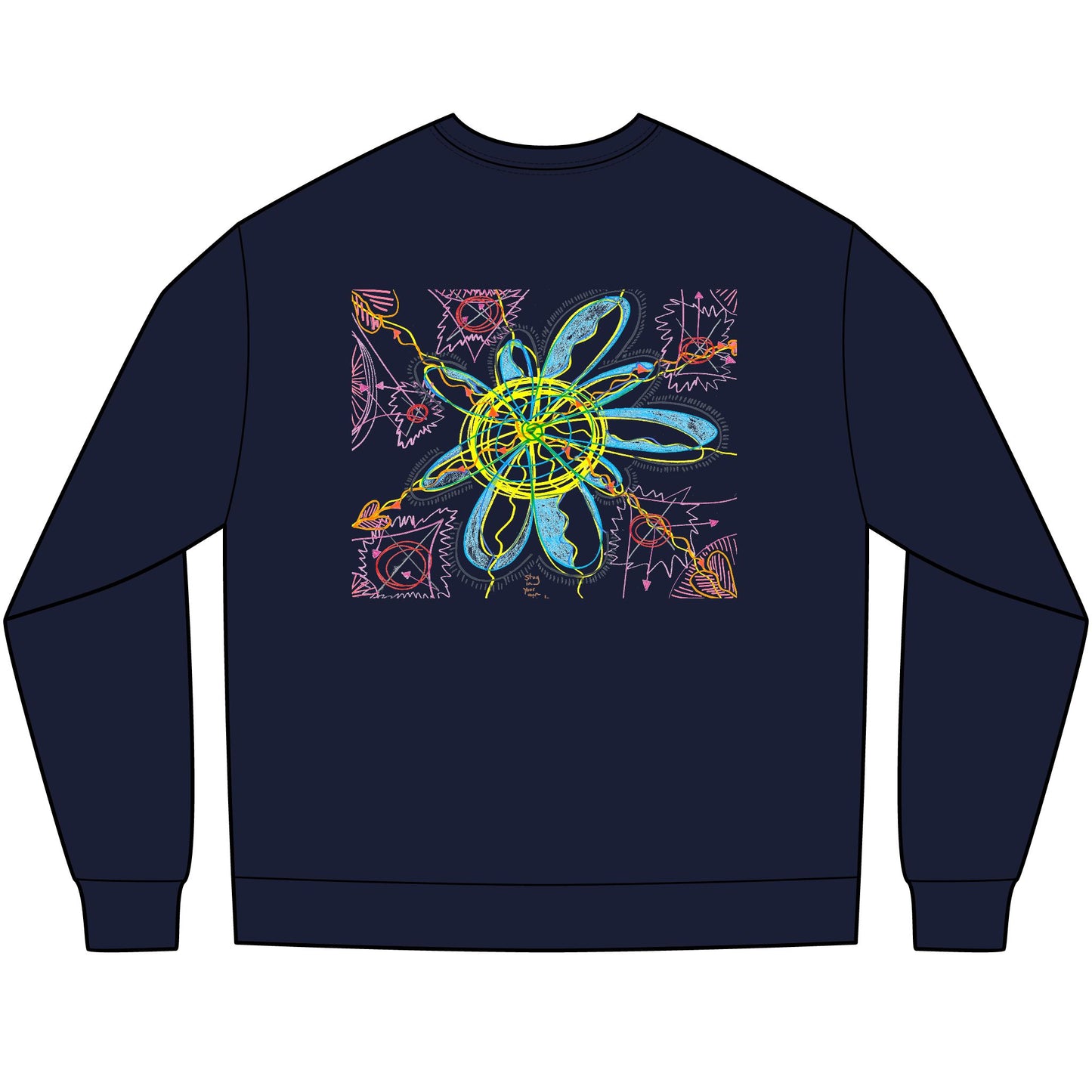 'stay in your own circle' +  'the space between Reality, and your thoughts about it: Infinite' heavyweight 100% cotton long sleeve shirt in navy