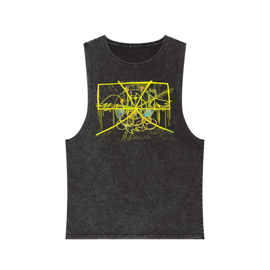 'a trench coat of sunshine' unisex 100% cotton muscle tank in 4 stonewash colours