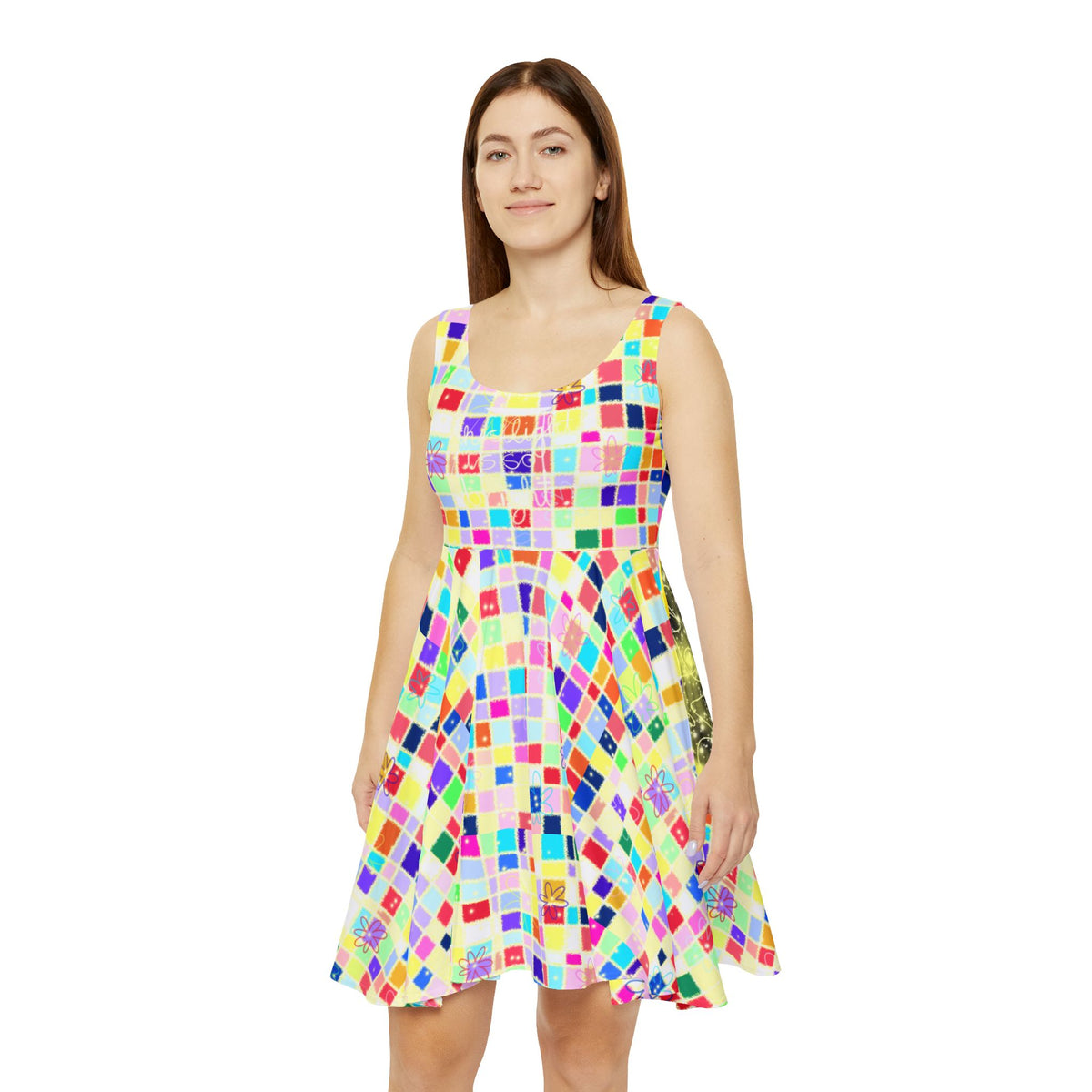 'Your Quilted Quantum Flower Bed' women's skater dress
