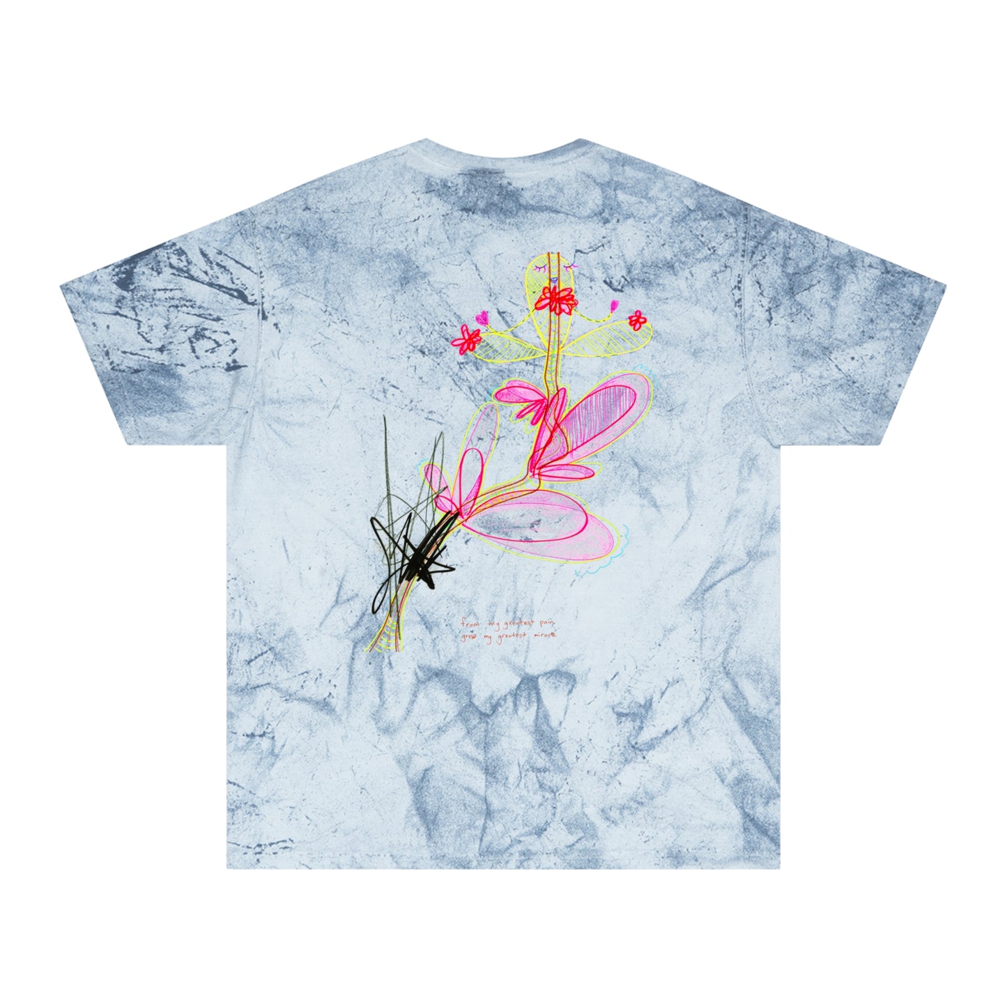 'are You the Golden Buddha? or are You the Golden Buddha!!?' + 'from my greatest pain grew my greatest miracle' 100% cotton T-shirt in 6 blasted shades of summer