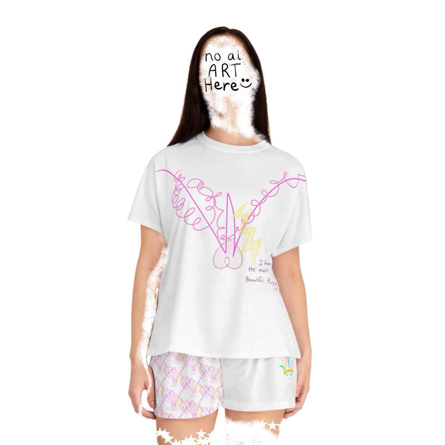'smell the roses in every dimension' women's short PJ set in white