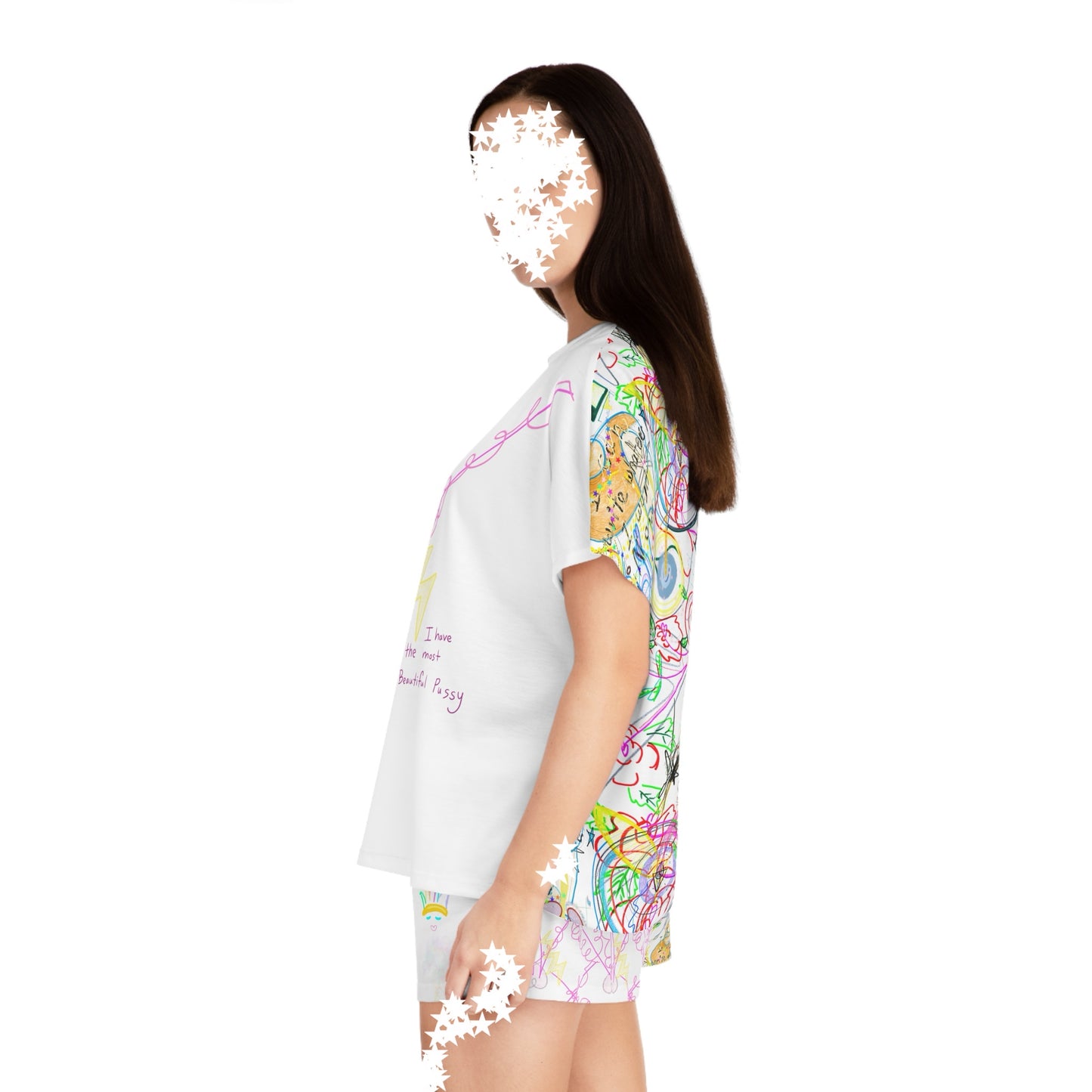 'smell the roses in every dimension' women's short PJ set in white
