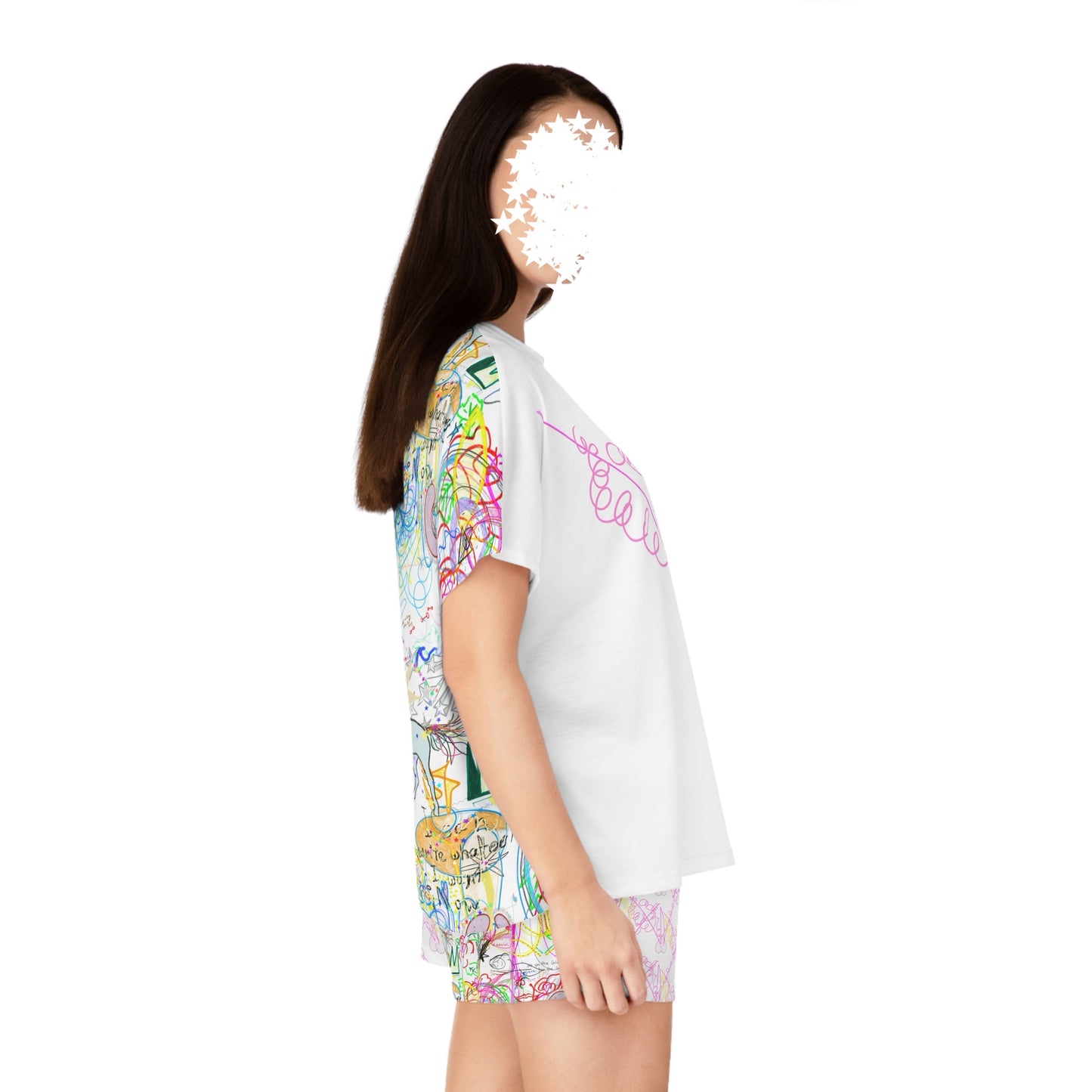 'smell the roses in every dimension' women's short PJ set in white