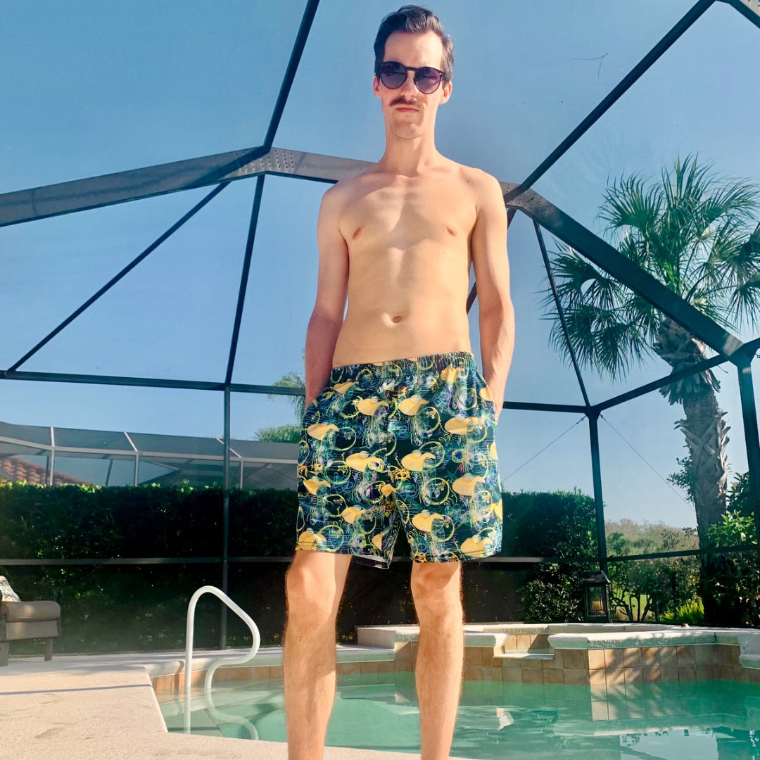GET DOWN TO BUSINESS, masculine recycled swim trunks