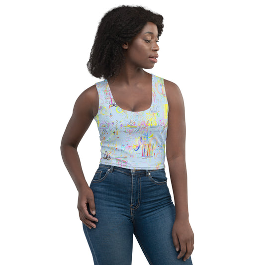 Designer You, body-hugging crop tank top in light blue