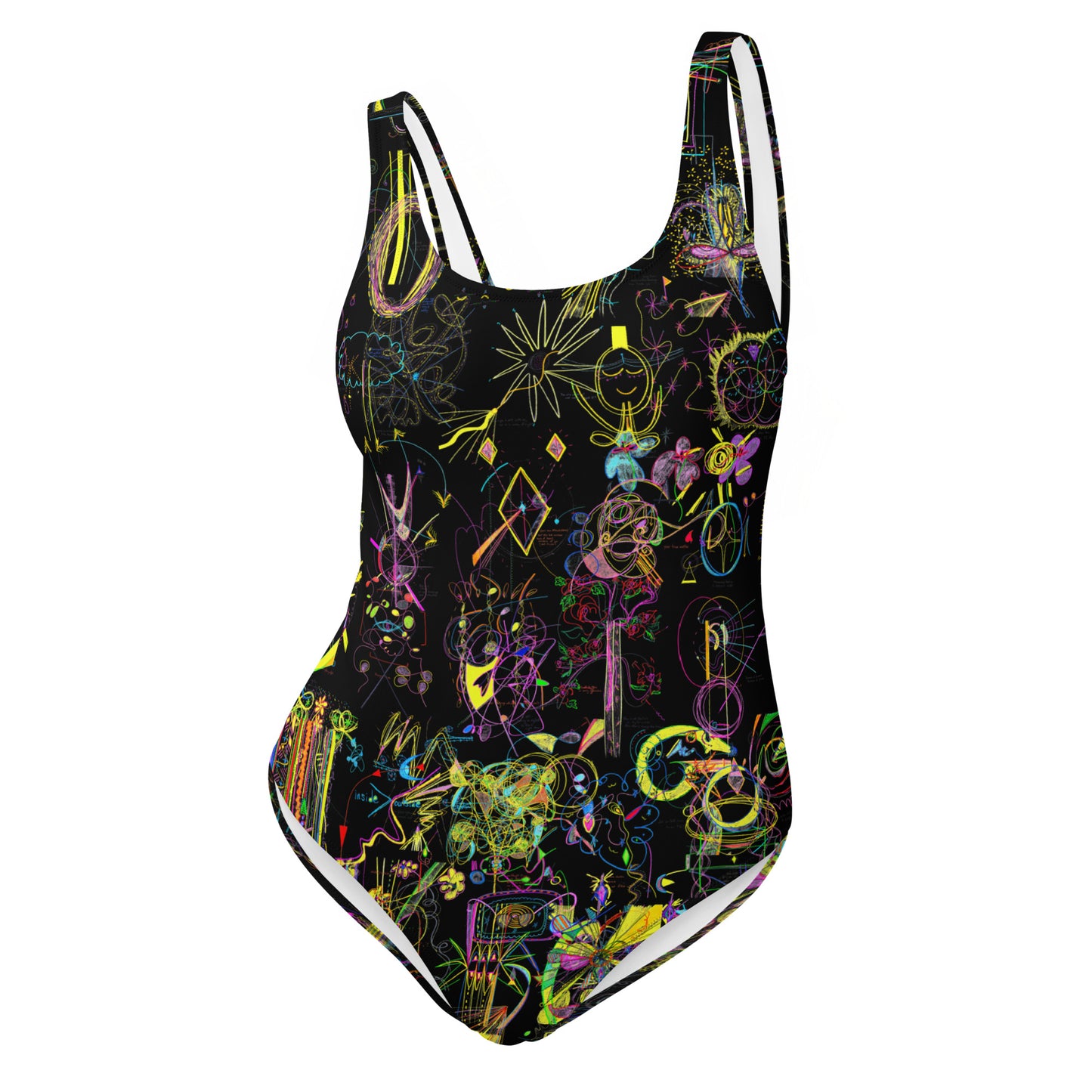 'the day she remembered HER POWER' one-piece swimsuit in black