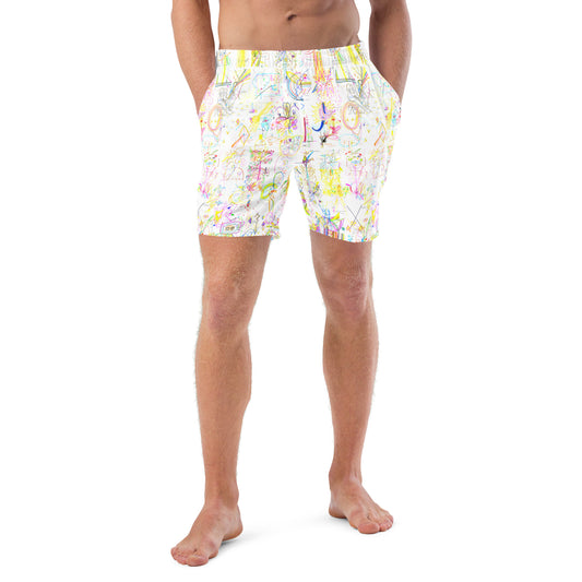 the GODDESS is calling, recycled masculine recycled swim trunks in white