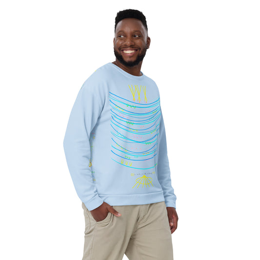a smile as wide as the sky, recycled unisex sweatshirt in light blue