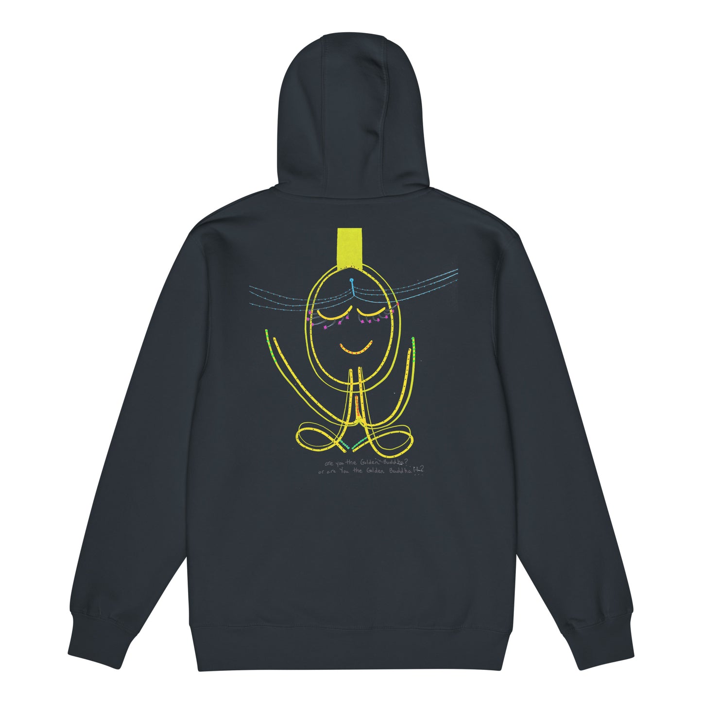 'are You the Golden Buddha? or are You the Golden Buddha!!?' cozy zip hoodie in oatmeal, navy & red