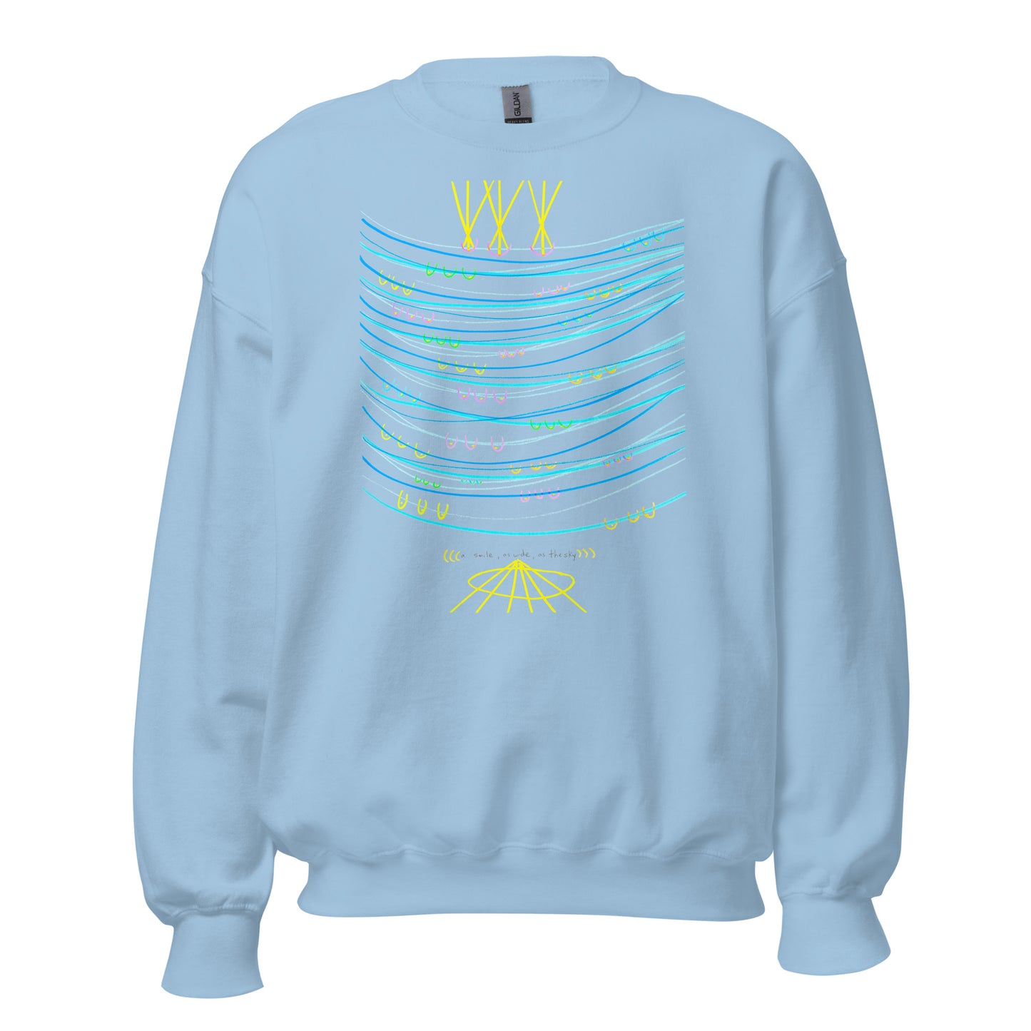 'a smile as wide as the sky' sweatshirt in navy & light blue