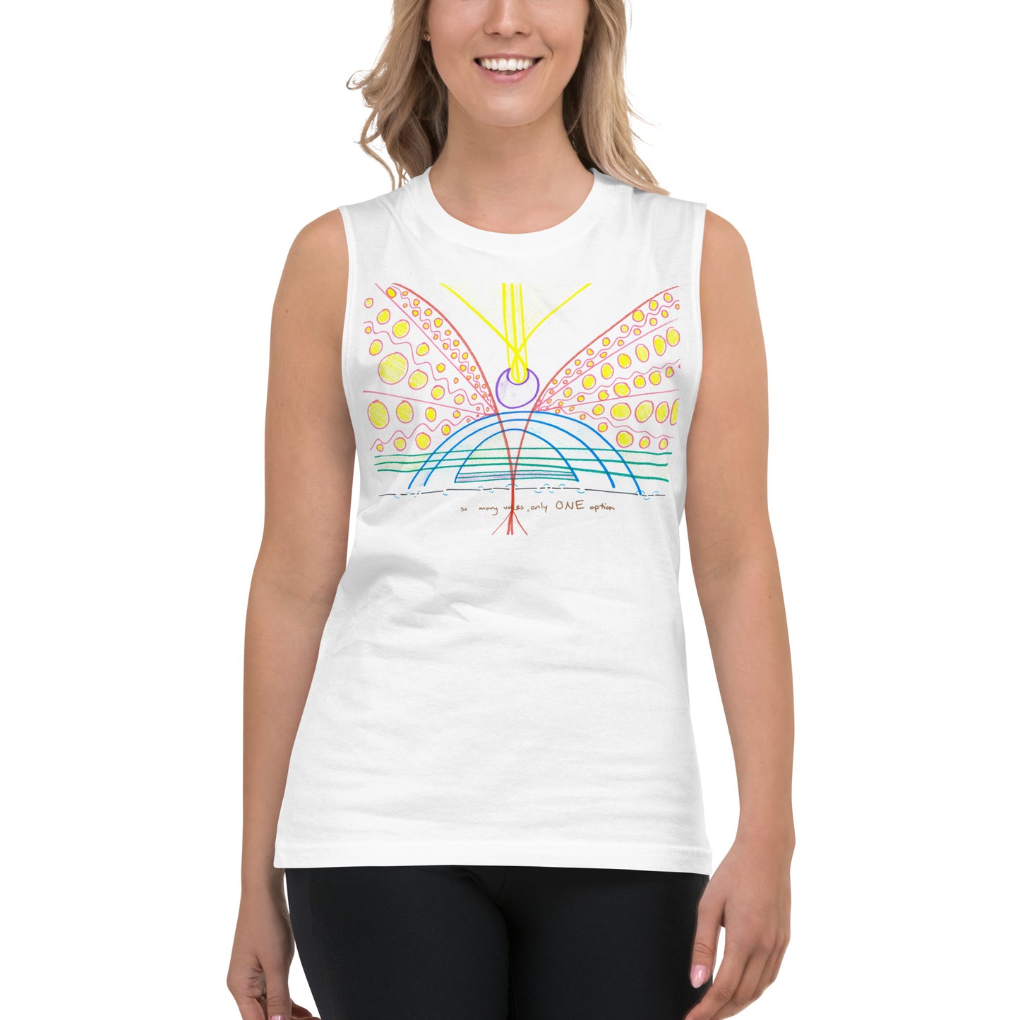 so many voices only one option, muscle tank (in white and navy)