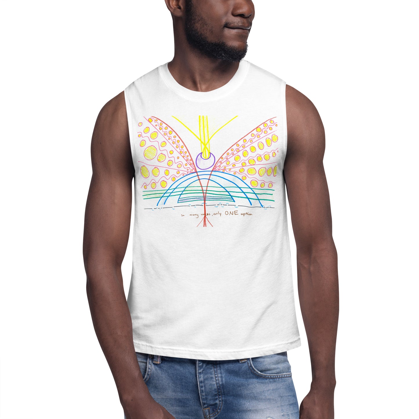 so many voices only one option, muscle tank (in white and navy)